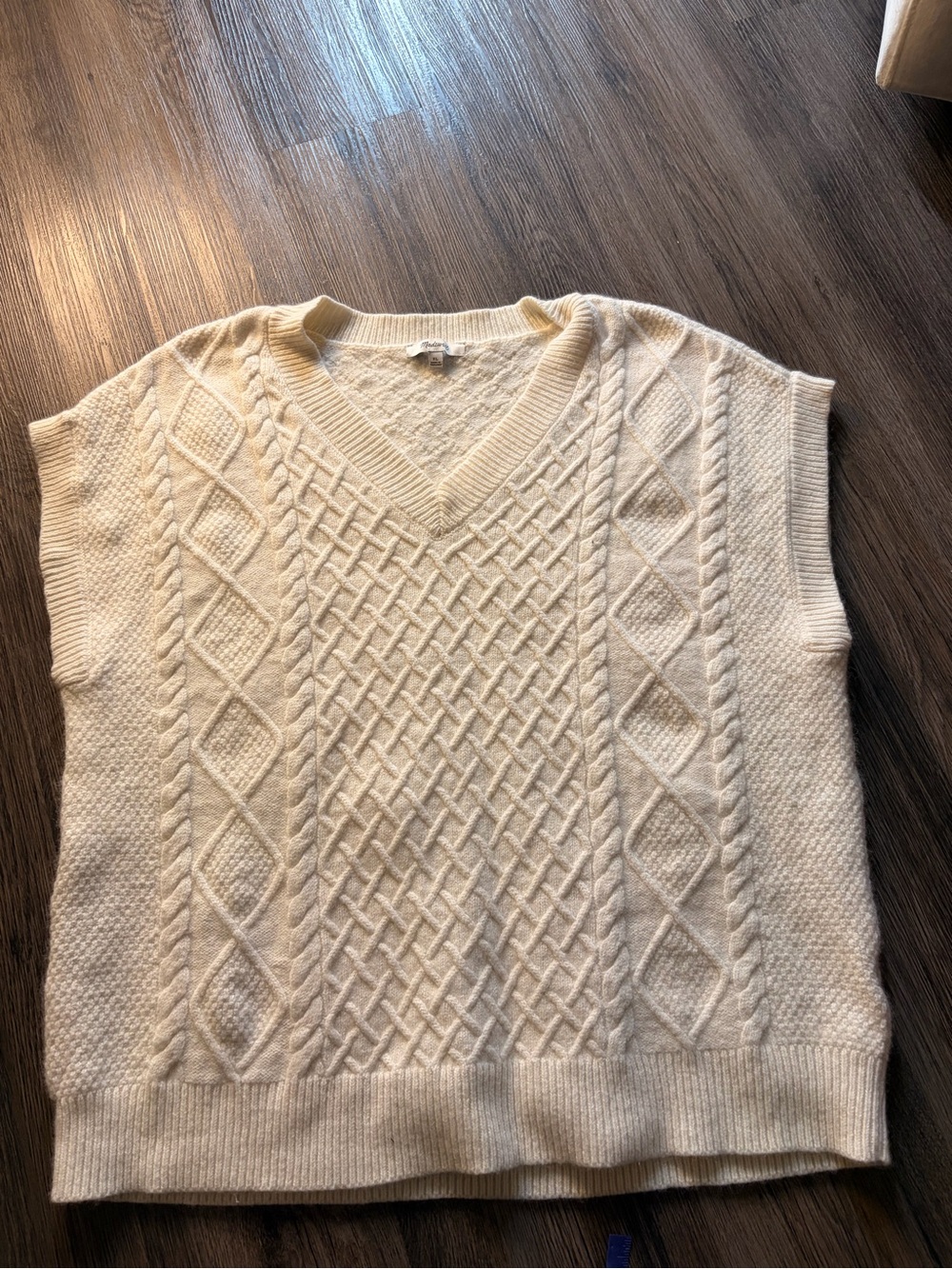 Madewell Cream Cable Knit V-Neck Sweater Vest